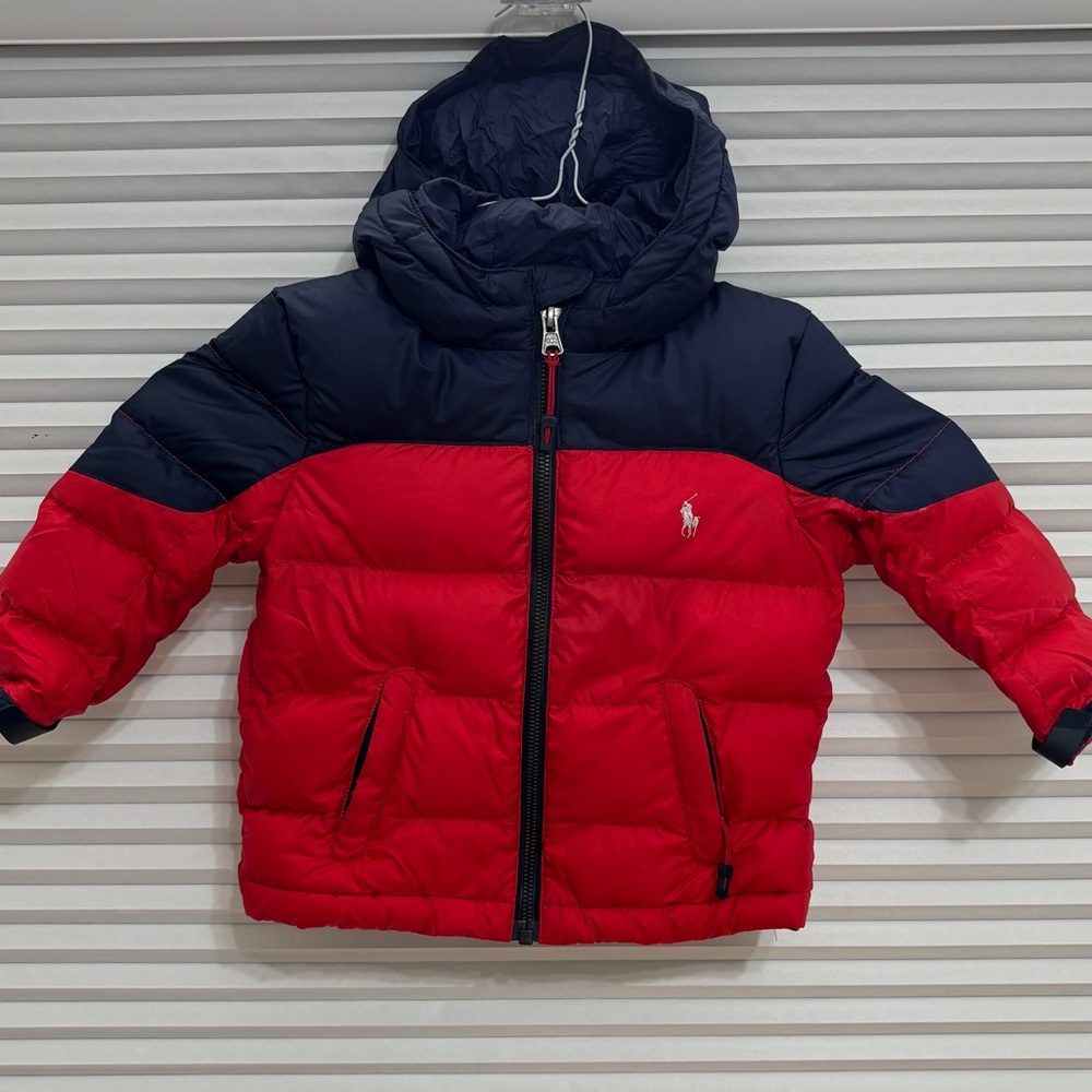 Ralph Lauren Red and Black Hooded Puffer Jacket
